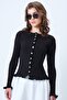 Women's Bitter Brown Crew Neck Ruffle Detailed Buttoned Front Knitted Blouse Alc-X14533
