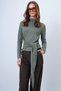 Khaki High Collar Waist-Tied Blouse Alc-X14652 - 3