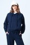 Women's Navy Blue Kangaroo Pocket Crop Sweatshirt and Green Casual Fit Trousers Set Alc-X14609 - 4