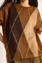 Women's Tan Brown Diamond Patterned Oversize Knitwear Sweater 60351284 - 6