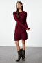 Bordo Mini Pileli Triko Elbise TWOAW24EL00013 - 2