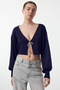 Lacivert Süper Crop Basic Fiyonklu Triko Hırka TWOAW24HI00315
