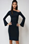 Black Asymmetrical Collar Draped Waist Sandy Dress Alc-X14450 - 3