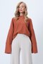 Women's Tile-Colored Stand-Up Collar Batwing Sleeve Cuff Slit Wide-Cut Blouse Alc-X14434 - 5
