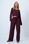 Women's Burgundy V-Neck Wide-Cut Wrinkled Blouse and Double Pocket Pants Set Alc-X14431 - 5