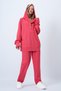Women's Red Hooded Snap Fastener Oversize Sweatshirt and Pants Bottom Top Set Alc-X12476