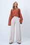 Beige Double Pocket Elastic Waist Soft Textured Wide Leg Knitted Trousers Alc-X14458 - 4