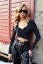 Black Kiss Collar Waist Tie Drape Detailed Sandy Blouse Alc-X14498 - 2