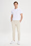 Men's Ecru Slim Fit Slim Fit Side Pocket Cotton Flexible Dobby Trousers - 2