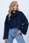 Women's Navy Blue Stand Collar Furry Plush Blouse Alc-X14591 - 4