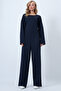 Navy Blue Crew Neck Comfortable Cut Jumpsuit with Zipper on the Back Alc-X14554 - 3