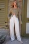 Women's Cream Pleated Detailed Knitted Palazzo Pants Alc-X14535 - 6