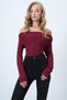 Women's Burgundy Madonna Collar Shoulder Accessory Detailed Knitted Blouse Alc-X14557 - 3