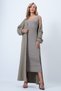 Women's Beige V-Neck Sleeveless Knitted Dress and Long Cardigan Set Alc-X14551 - 2