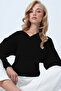 Black Front and Back V-Neck Asymmetrical Cut Blouse Alc-X14564 - 3