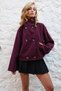 Women's Burgundy Stand Collar Double Breasted Closure Double Pocket Cashmere Coat Alc-X14572 - 5