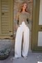 Women's Cream Pleated Detailed Knitted Palazzo Pants Alc-X14535 - 2