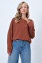 Cinnamon Brown Asymmetrical Cut Shoulder Band Detailed Knitted Blouse Alc-X14574 - 2