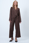 Women's Bitter Brown Double Breasted V-Neck Wide Cut Tarasim Suede Blouse and Pants Set Alc-X14584 - 4