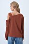 Cinnamon Brown Asymmetrical Cut Shoulder Band Detailed Knitted Blouse Alc-X14574 - 5
