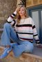 Mix Boat Neck Striped Color Block Knitwear Sweater Alc-X14509 - 2