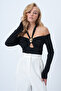 Black Halter Neck Sandy Blouse with Metal Accessories Alc-X14500 - 3