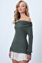 Khaki Madonna Collar Shoulder Accessory Detailed Knitted Blouse Alc-X14557