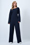 Navy Blue Crew Neck Comfortable Cut Jumpsuit with Zipper on the Back Alc-X14554 - 4