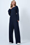 Navy Blue Crew Neck Comfortable Cut Jumpsuit with Zipper on the Back Alc-X14554