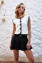 Ecru Crew Neck Crochet Buttoned Front Vest Alc-X14516