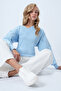 Blue Front and Back V-Neck Asymmetrical Cut Blouse Alc-X14564 - 2