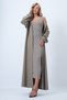 Women's Beige V-Neck Sleeveless Knitted Dress and Long Cardigan Set Alc-X14551 - 5