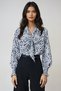 Women's Black-White V-Neck Neck Tie Detail Gipe Detail Moss Crepe Blouse Alc-X14367 - 3