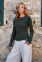 Olive Green Crew Neck Ruffle Detailed Buttoned Front Knitted Blouse Alc-X14533 - 5