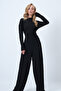 Black Crew Neck Gathered Waist Blouse and Trousers Set Alc-X14565 - 3