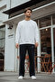 Navy Blue Straight Cut Striped Letter Embroidered Thick Sweatpants Tmnaw26Ea00001 - 2