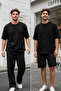 Siyah 3'lü Regular/Normal Kesim T-Shirt, Eşofman Altı, Şort Eşofman Takımı TMNSS25EM00001 - 6