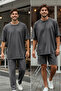 Antrasit Oversize/Geniş Kesim 3 Parça T-Shirt/Şort/Eşofman Altı Eşofman Takımı TEDSS25EM00000