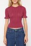 Dusty Rose Glitter Sleeve Detailed T-Shirt Look Knitwear Sweater Twoss24Kz00029 - 4
