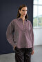 Trendyol Studio Bordo-Çok Renkli Çizgili Oversize Pamuklu Poplin Gömlek TWOAW26GO00107