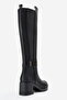 MORENİ Black Leather Stretch Detail Buckled Women's Thick-Heeled Boots - 5