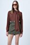 Women's Cinnamon Brown Shawl Detailed Regular Fit Modal Fabric Blouse Alc-X14653 - 6
