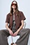 Cinnamon Brown Gold Brooched Short Sleeve Knitted Jacket and Strapless Blouse Set Alc-X14650 - 4
