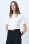 Women's White Crew Neck Pearls Knitwear Blouse Alc-X14637 - 2
