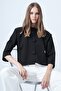 Black Coated Buttoned Crew Neck Special Design Crop Jacket Alc-X14647 - 3