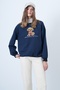 Women's Navy Blue Front Printed Oversize Cotton Sweatshirt Alc-X14651 - 2