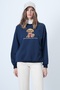 Women's Navy Blue Front Printed Oversize Cotton Sweatshirt Alc-X14651 - 4