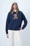 Women's Navy Blue Front Printed Oversize Cotton Sweatshirt Alc-X14651 - 6