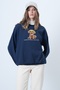 Women's Navy Blue Front Printed Oversize Cotton Sweatshirt Alc-X14651 - 5