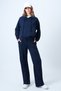 Women's Navy Blue Kangaroo Pocket Crop Sweatshirt and Green Casual Fit Trousers Set Alc-X14609 - 2